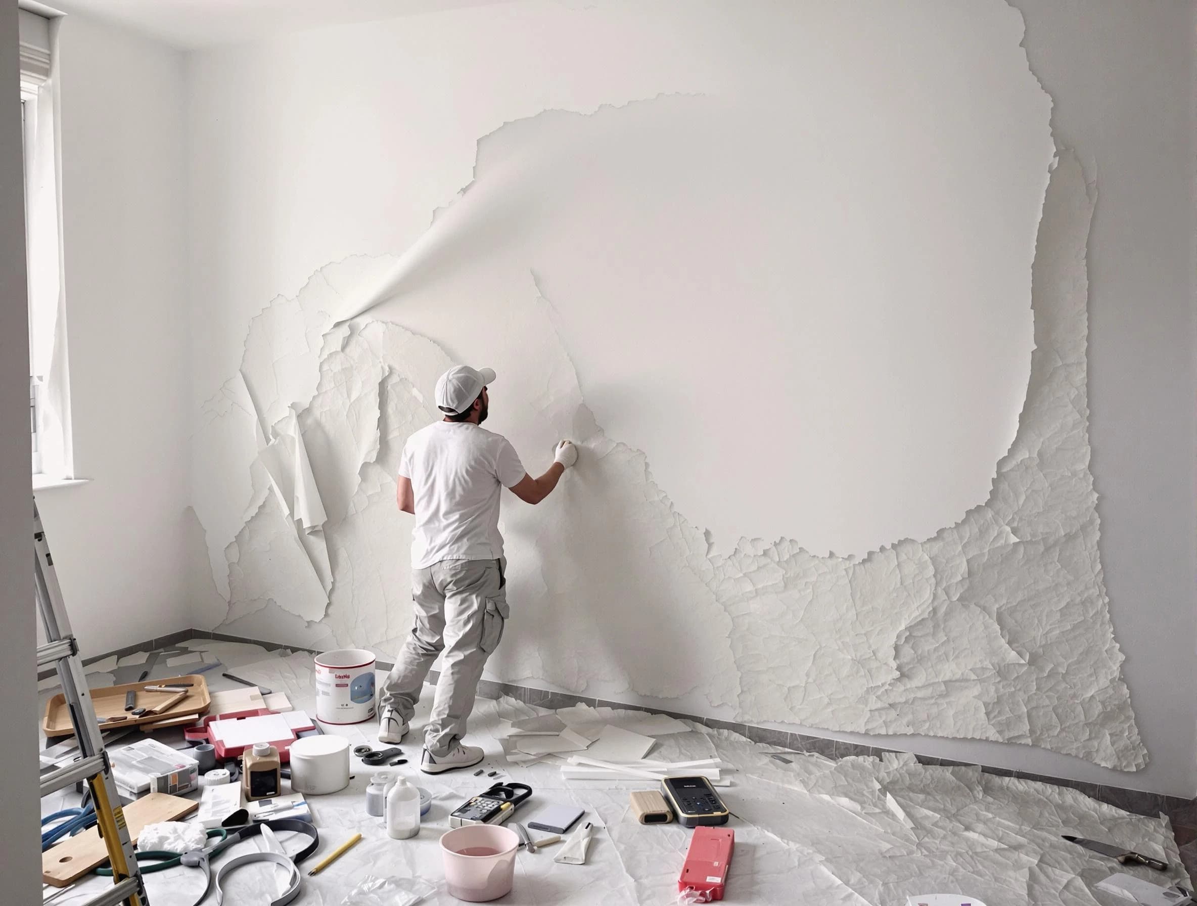 Removing old wallpaper to reveal clean walls by Strongsville House Painters in Strongsville